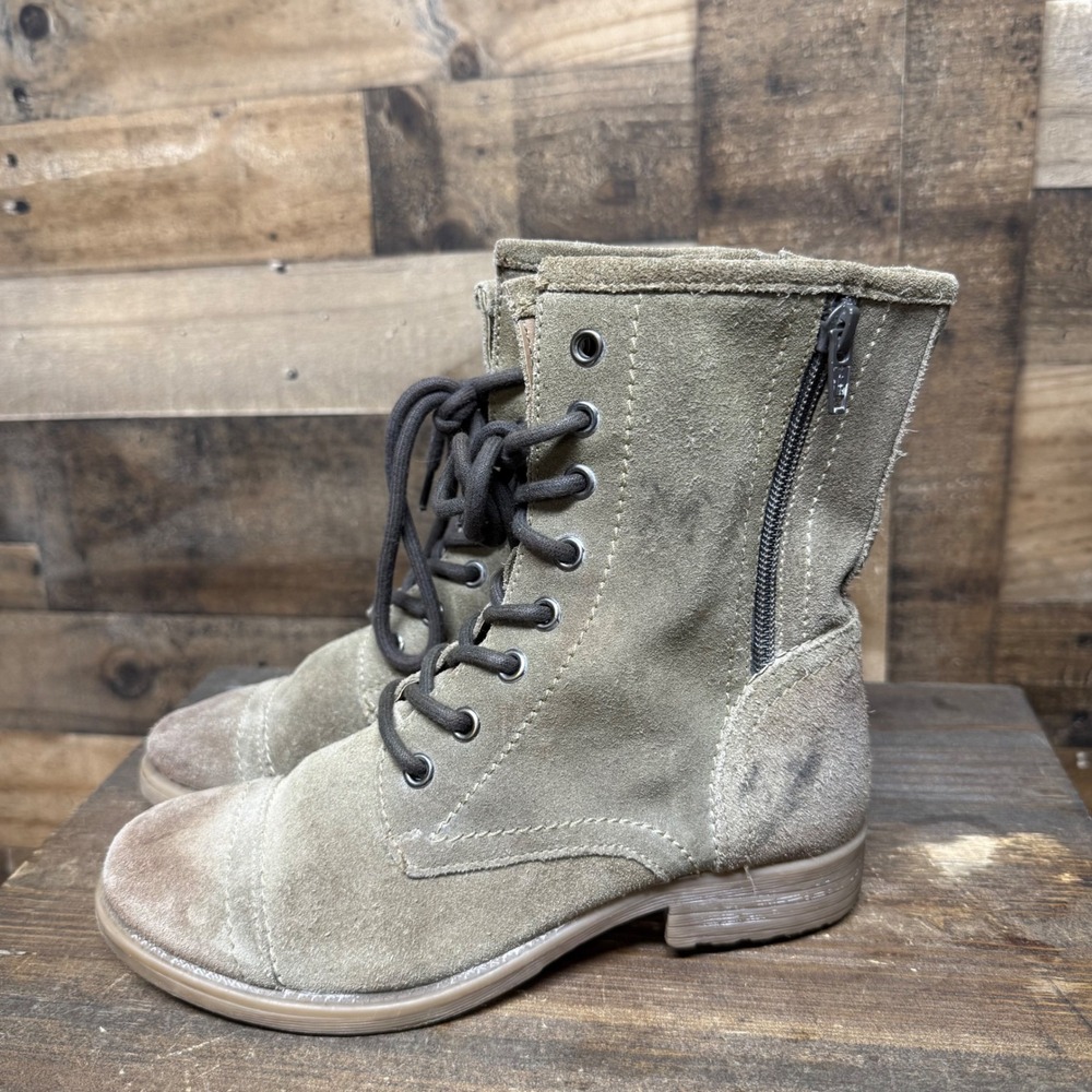 Roan Ladies Suede Leather Lace-Up‎ Ankle Combat Boots Olive Green 6.5